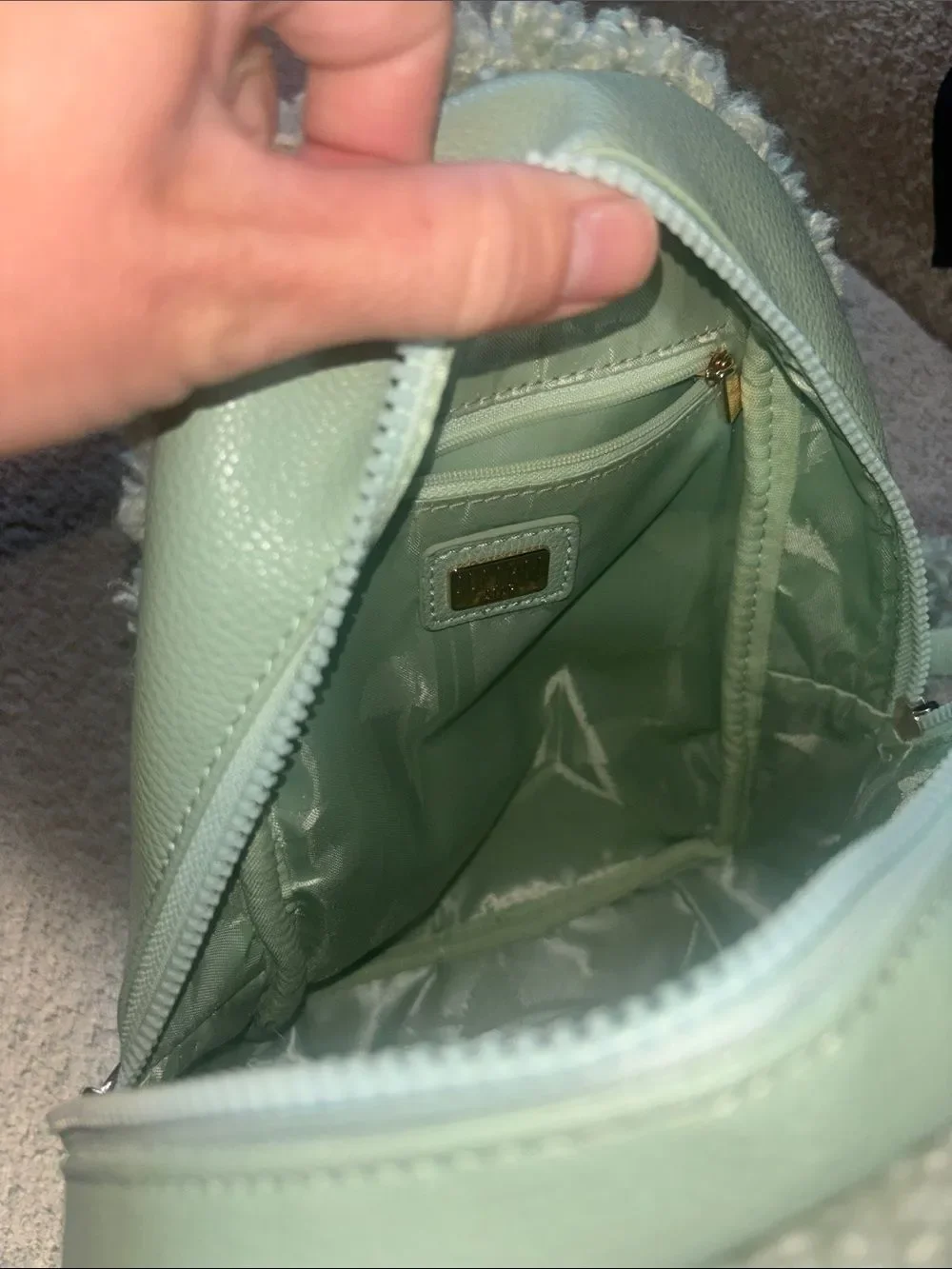 Mint Sherpa Trim Mini Backpack - Unbranded